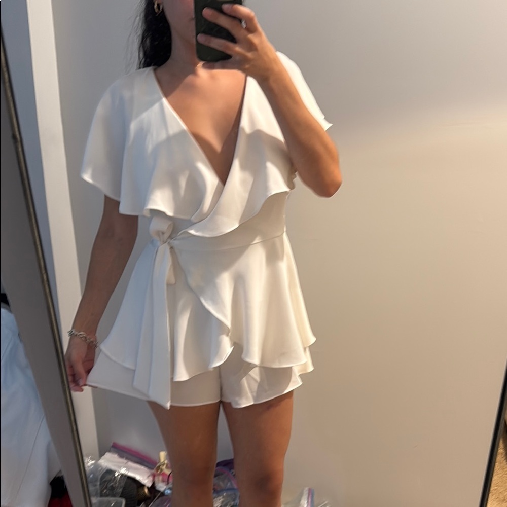 DO+BE Cream Ruffle Wrap Romper